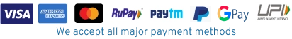 We accept UPI, Visa, Mastercard, RuPay, Paytm, PayPal, Google Pay and more